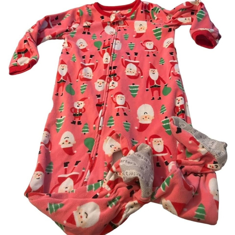 Carter's Footed Christmas Pajamas Size 3T‎ Holiday Sleeper Pink Soft Santa